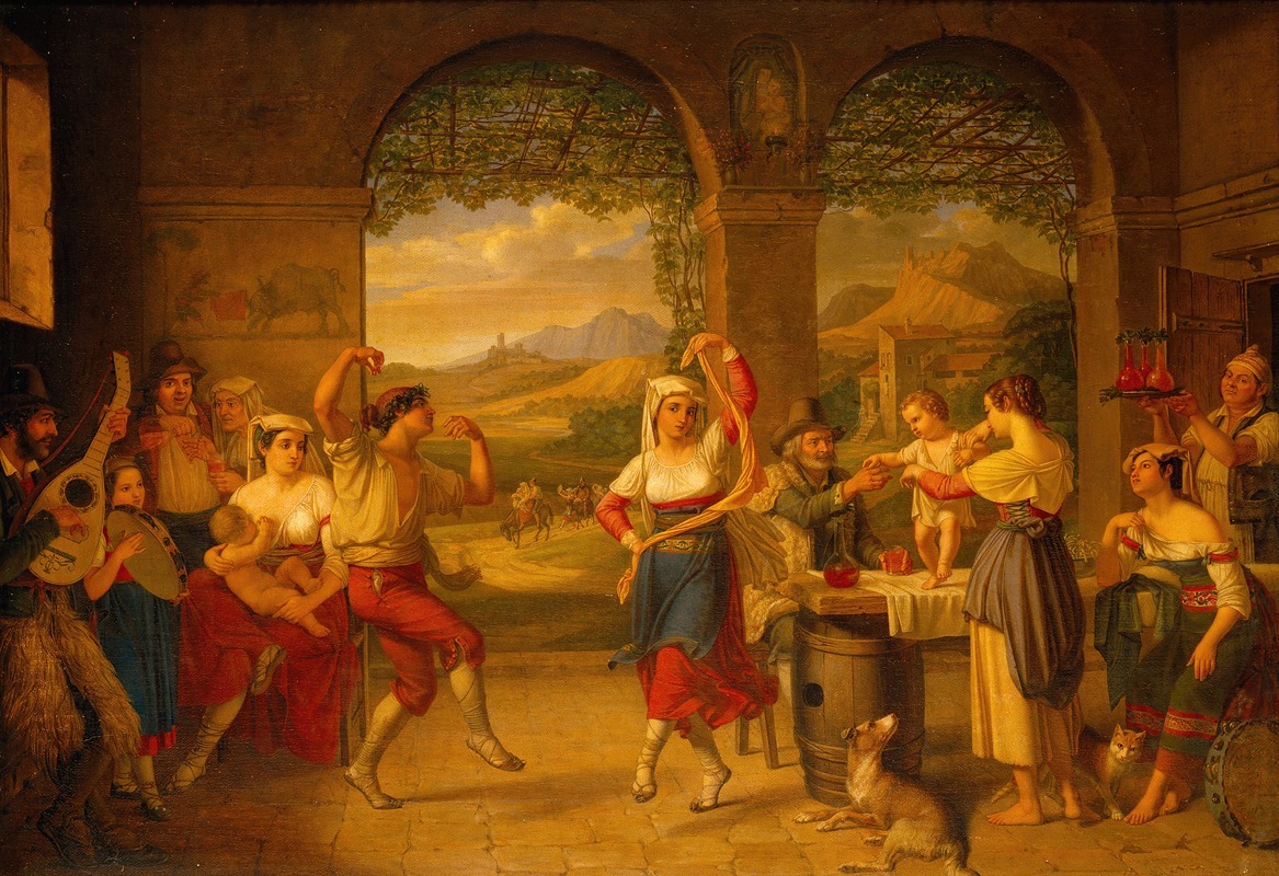 Dietrich Wilhelm Lindau - A Saltarello Being Danced In A Roman Osteria