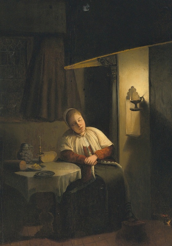 Seated Lady In An Interior By Candlelight by Dutch School - Artvee
