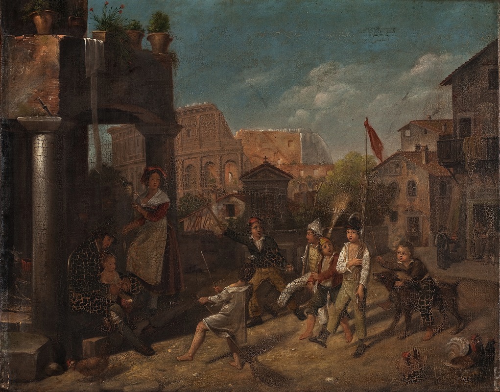 Francesco Diofebi - Children Playing In A Roman Street