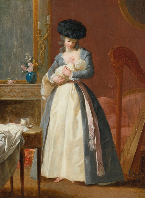 François-Guillaume Ménageot - A Lady, Said To Be Madame Danloux, Nursing Her Child In A Drawing Room