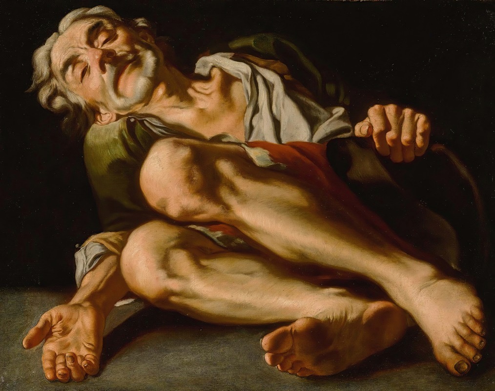 Gaspare Traversi - An Old Beggar, Lying Down, His Hand Reaching Out