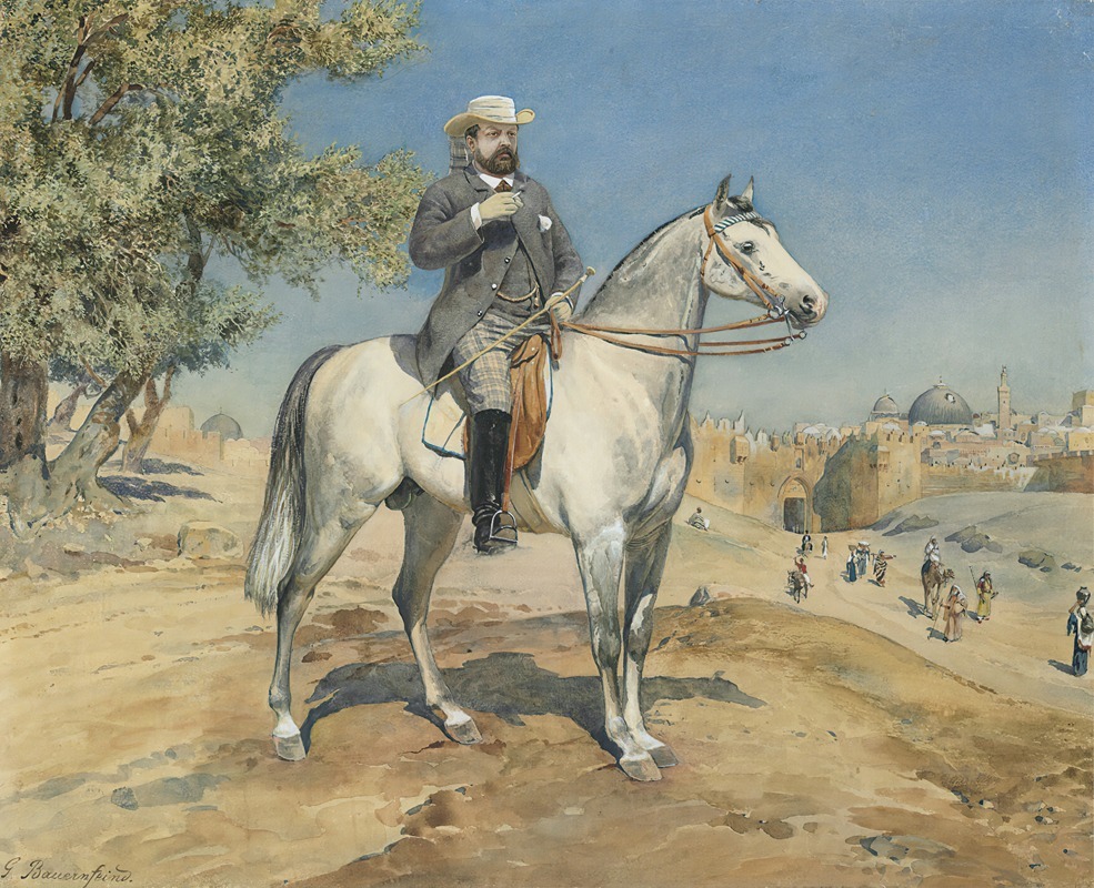 Gustav Bauernfeind - A Horseman By A Jerusalem Gate