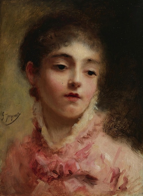 Gustave Jean Jacquet - Young Woman In A Pink Dress