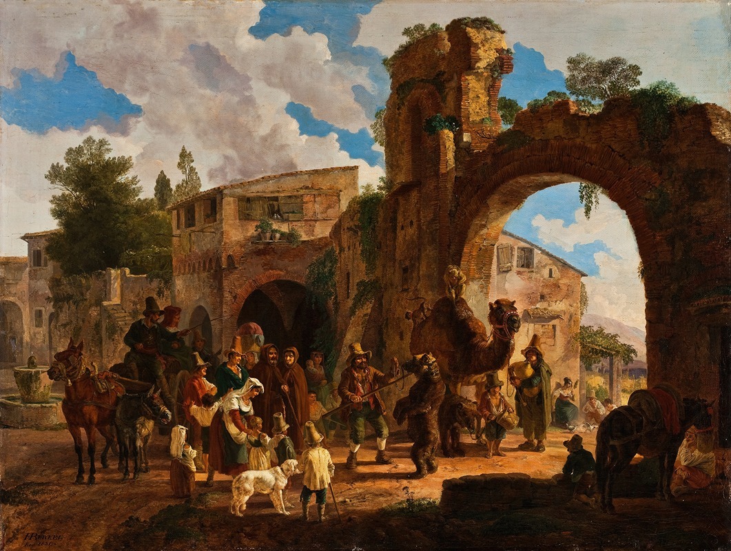 Heinrich Bürkel - The Performing Bears Come To An Italian Village