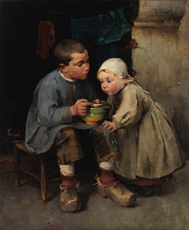 Helene Schjerfbeck - A Boy Feeding His Little Sister