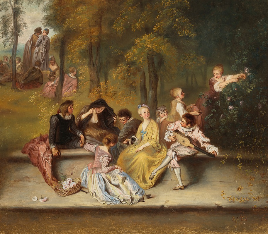 Ida Silfverberg - Gentlemen And Ladies On The Terrace, After Antoine Watteau