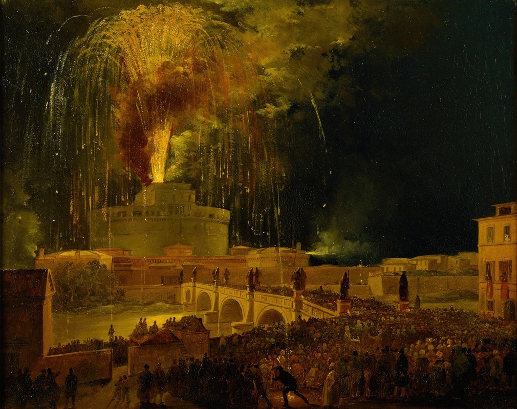 Ippolito Caffi - La Girandola Fireworks From Castel Sant’angelo In Rome