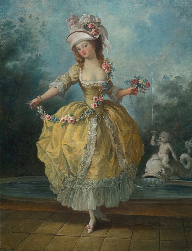 Jean-Frédéric Schall - A Young Lady In A Garden, Holding A Garland Of Flowers
