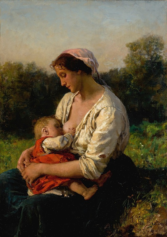 Jules Breton - Jeune Mère Allaitant Son Enfant