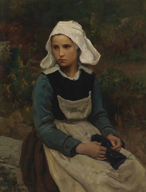 Jules Breton - Young Brittany Girl Knitting