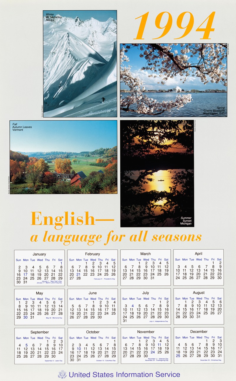 English A Language for All Seasons 1994 Calendar by U S Information