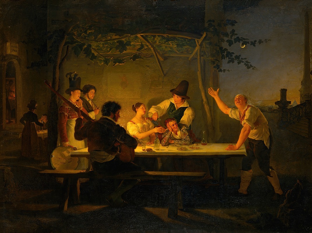 Luigi Fioroni - Evening Scene At A Roman Osteria By Trinità Dei Monti