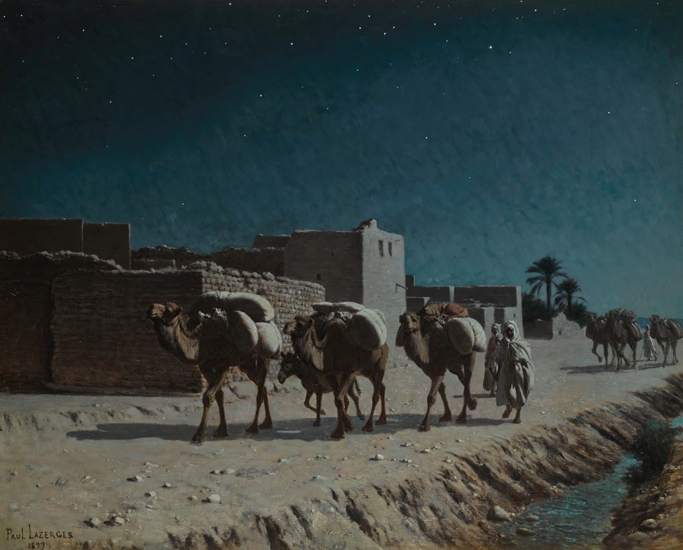 Jean Baptiste Paul Lazerges - Camel Train By Moonlight