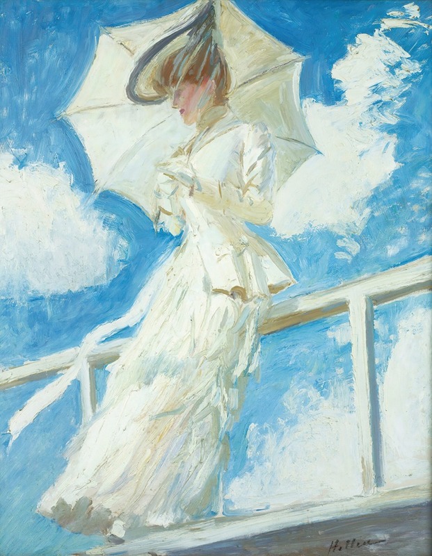 Paul César Helleu - Portrait Of Mrs Helleu With An Umbrella