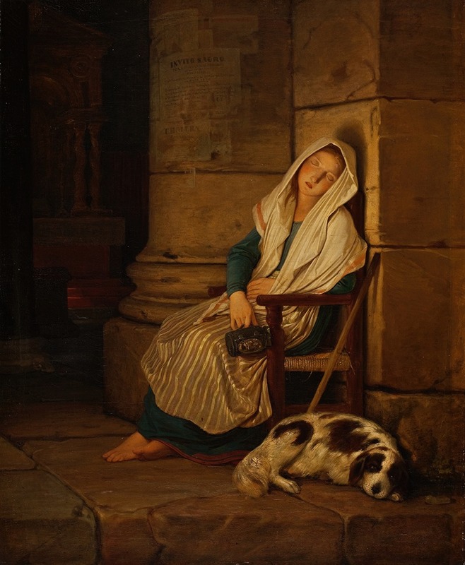 Philipp von Foltz - Sleeping Italian Beggar Girl In A Roman Church