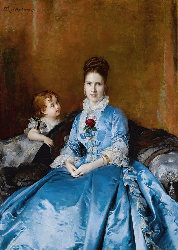 Raimundo de Madrazo y Garreta - Portrait Of Mrs. Clotilde De Cándamo And Her Son Carlos