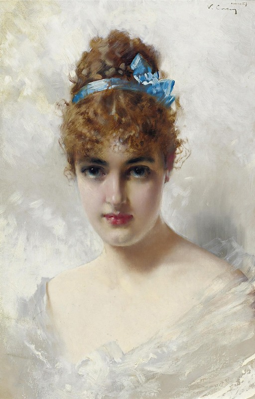 Vittorio Matteo Corcos - Portrait Of A Young Woman In White