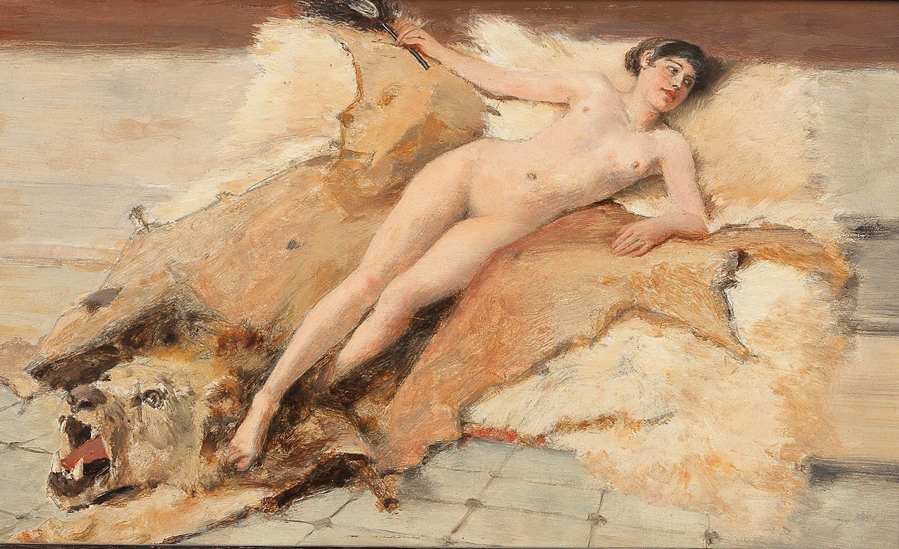 Albert von Keller - Female Nude on a Lion Pelt
