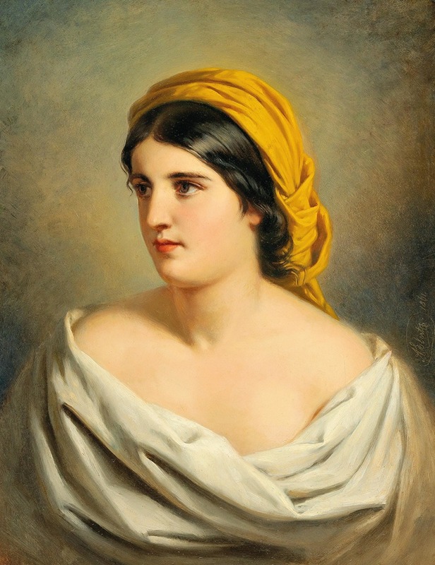Anton Ebert - Portrait of a Woman with Yellow Headscarf