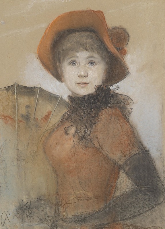 Bruno Piglhein - Bildnis eines Mädchens mit Hut und Schirm