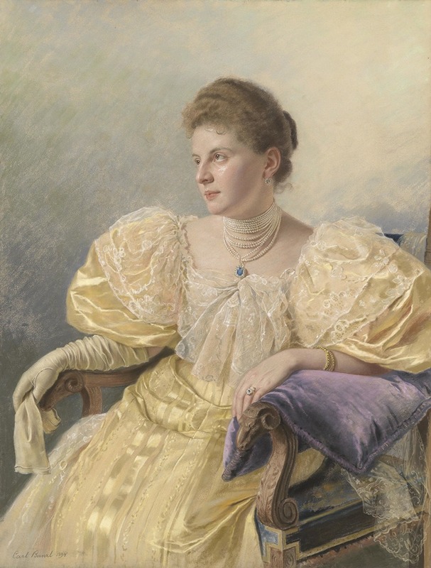 Carl Bunzl - Porträt einer eleganten Dame in gelbem Kleid