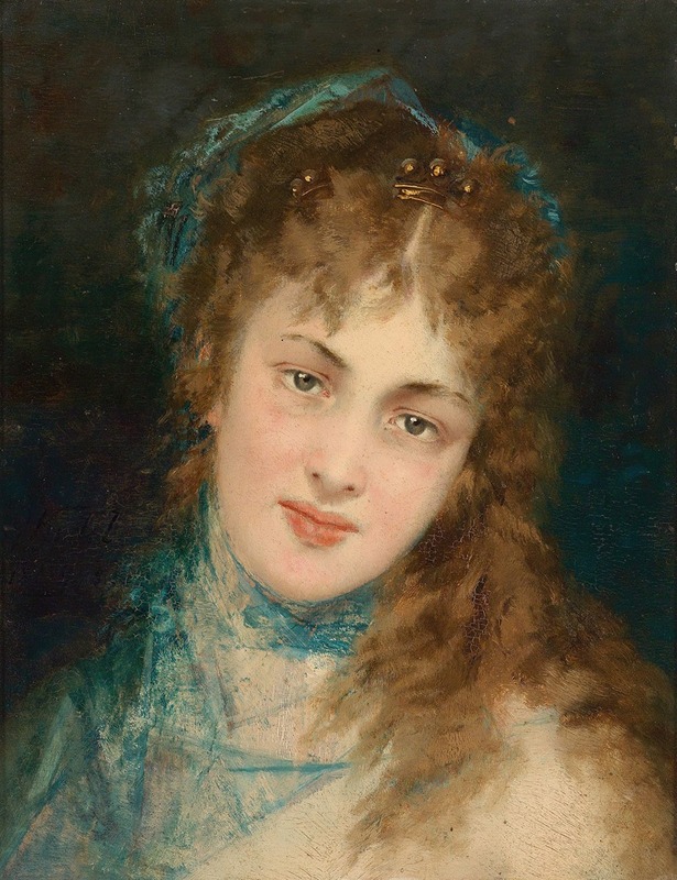 Conrad Kiesel - Bildnis einer Dame mit blauem Tuch