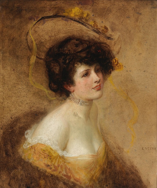 Eduard Veith - Dame mit Hut in gelbem Kleid