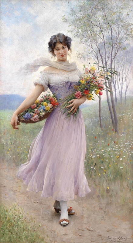 Eugen von Blaas - Mädchen in fliederfarbenem Kleid