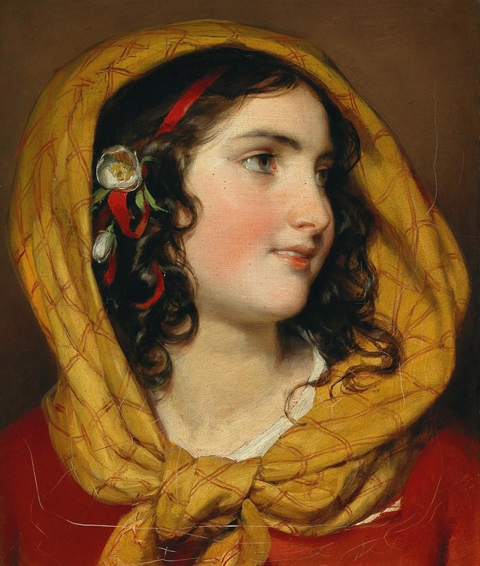 Friedrich von Amerling - Portrait of a girl with a red hairband and a yellow headscarf