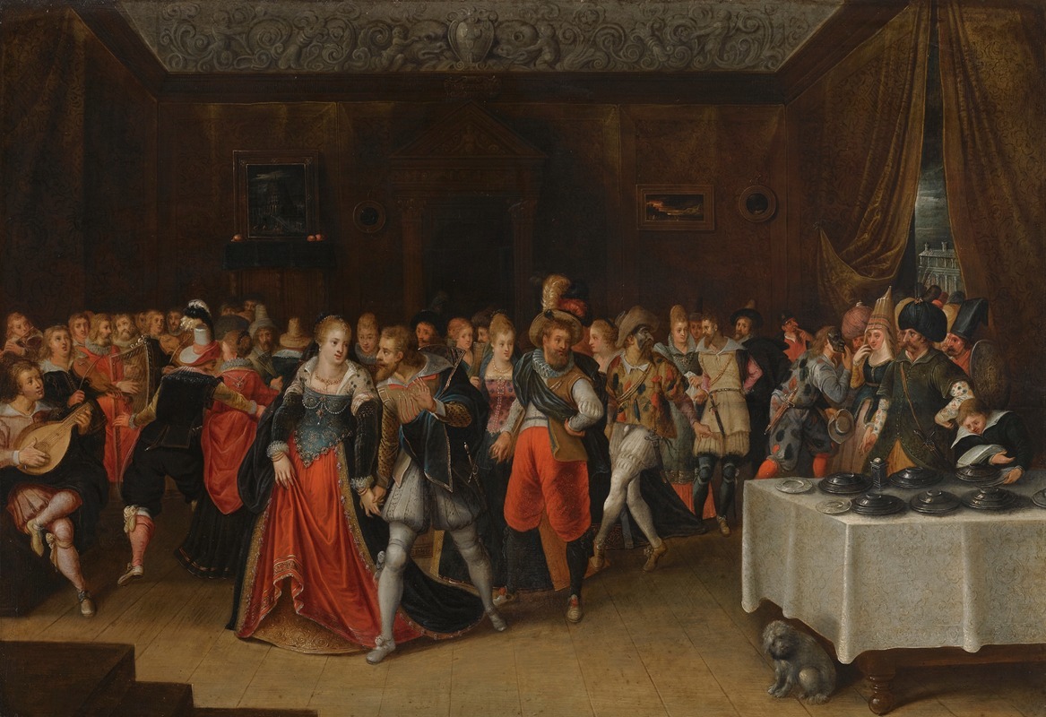 Hieronymus Francken II - An Interior Scene with Elegant Figures at a Wedding