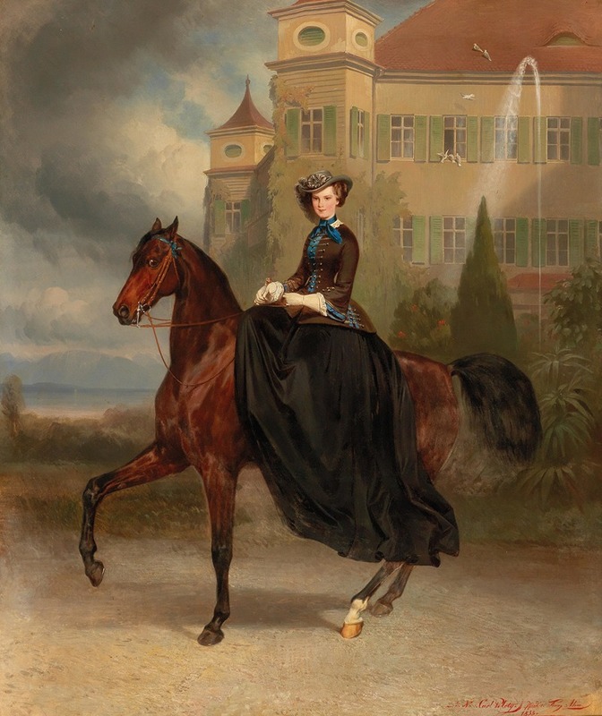 Karl Theodor von Piloty - Prinzessin Elisabeth in Bayern im Alter von 15 Jahren zu Pferde