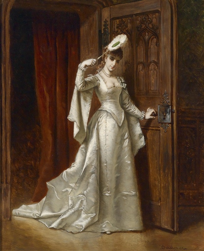 Władysław Bakałowicz - Elegante Dame in weißem Damastkleid