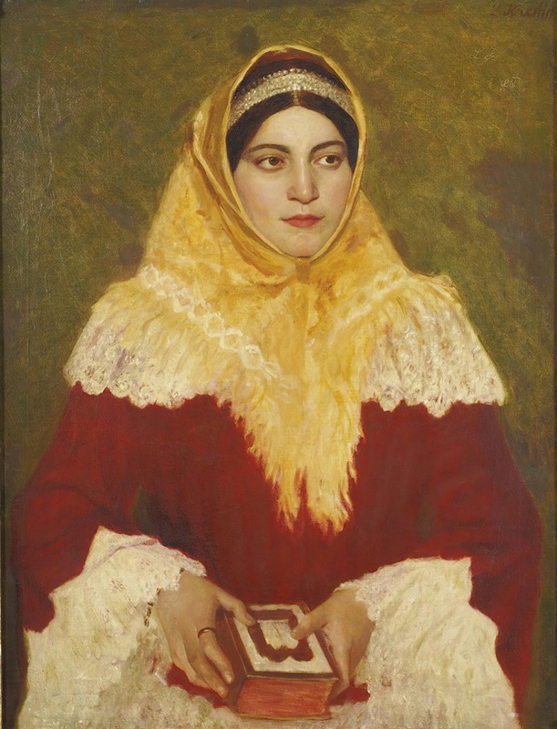 Lazar Krestin - Portrait of a Jewish woman holding a prayer book