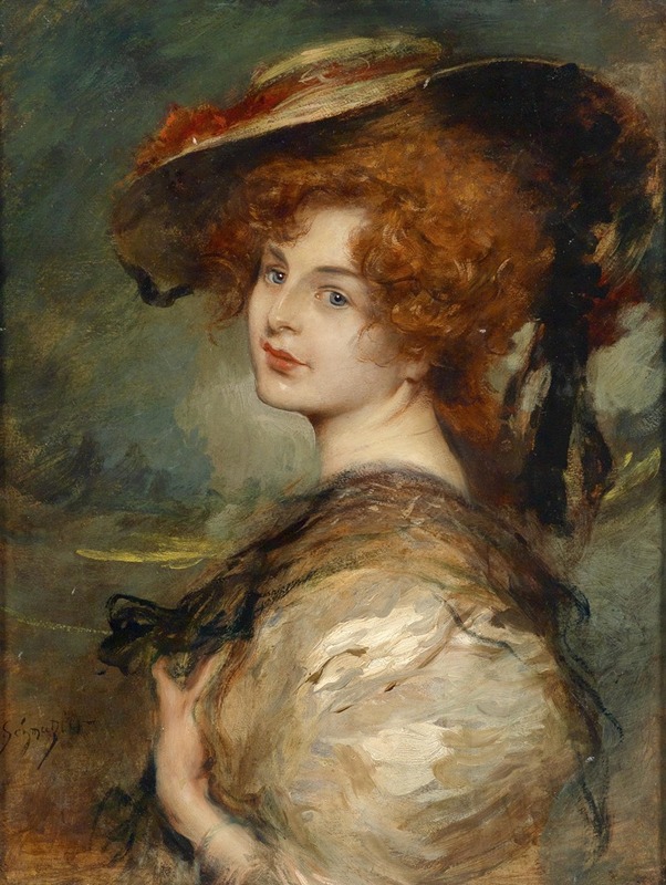 Leopold Schmutzler - Bildnis einer Dame mit rotem Haar und Hut