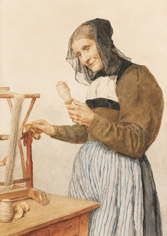 Albert Anker - Old Woman With Spindle