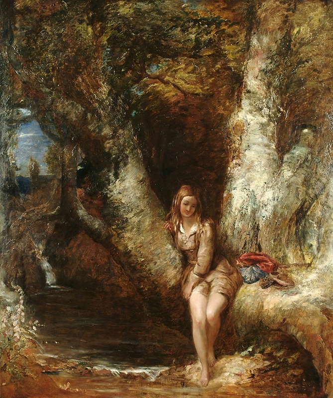 Alfred Joseph Woolmer - Girl Seated Before A Woodland Pool