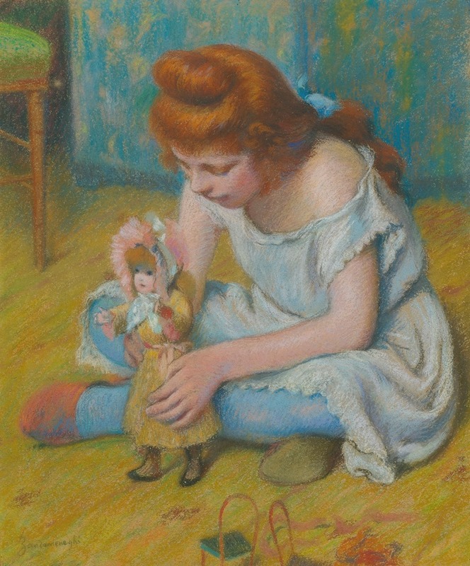 Federico Zandomeneghi - Enfant Jouant À La Poupée (Young Girl Playing With A Doll)