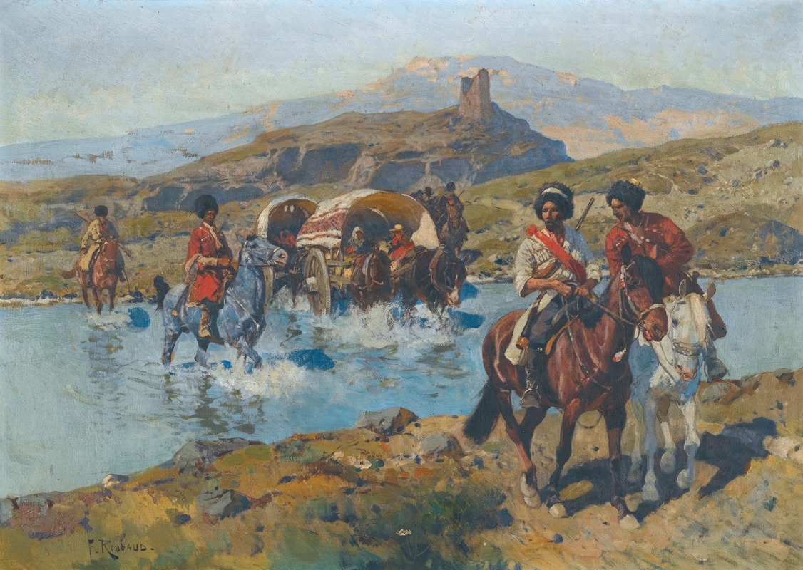 Franz Roubaud - Cossacks Crossing A Ford