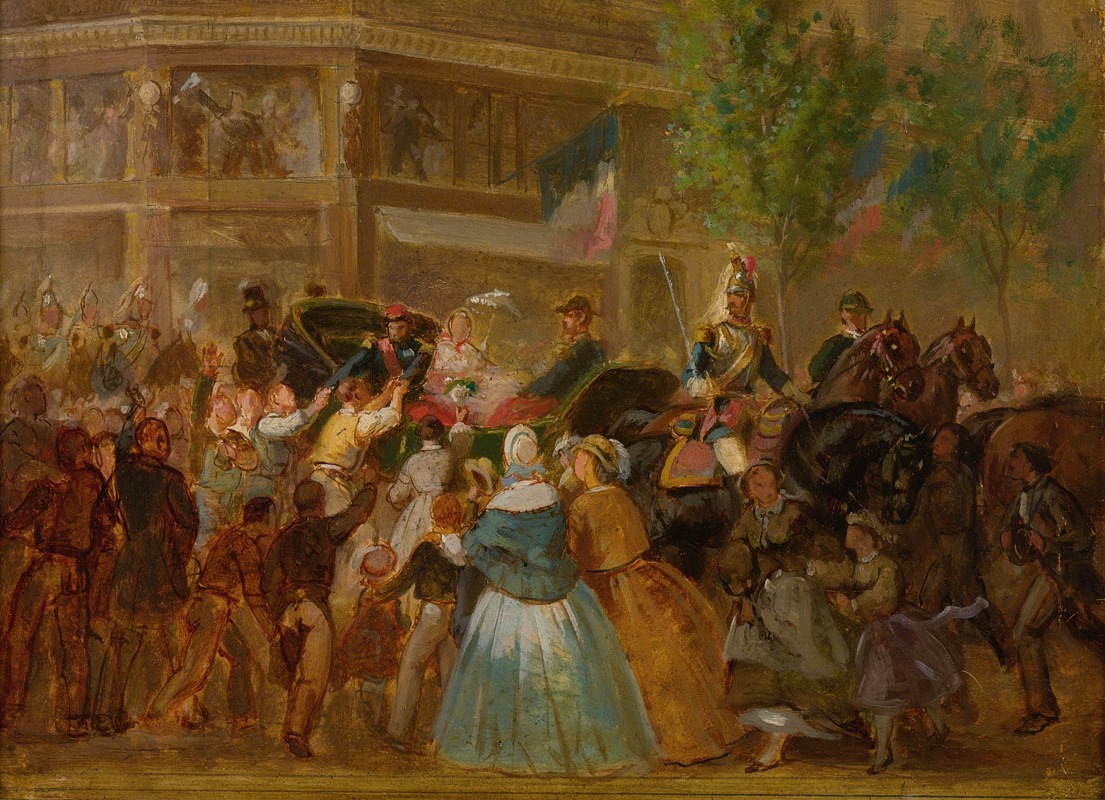 French School - Emperor Napoleon III And Empress Eugenie In A Carriage