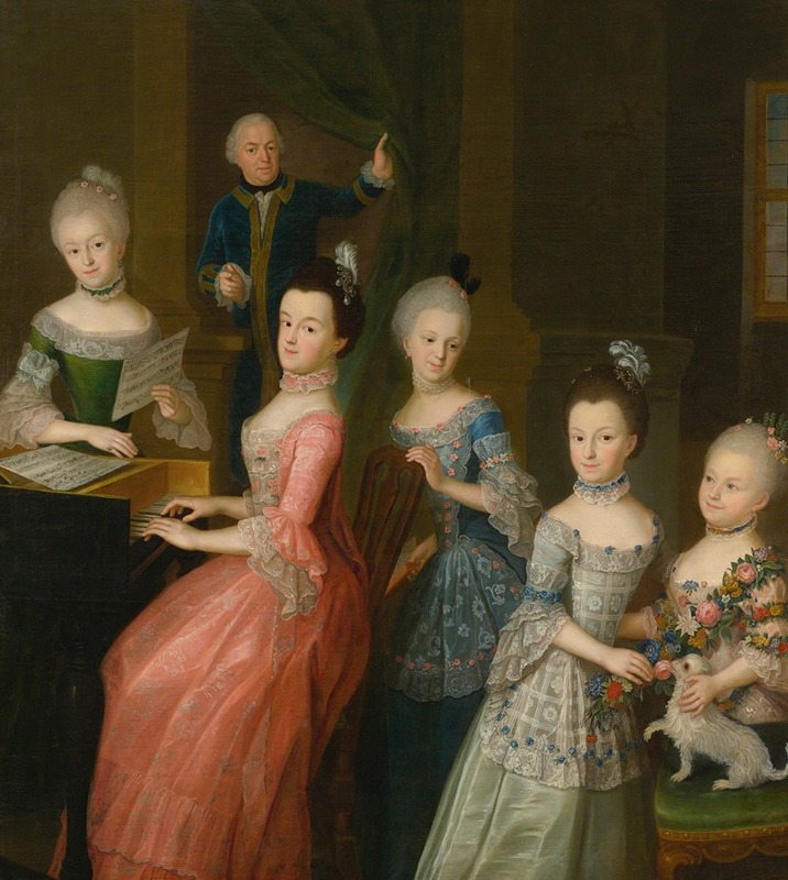 Johann Gottlieb Becker - Portrait Of Count Johann Casemir Von Schlieben And His Five Daughters
