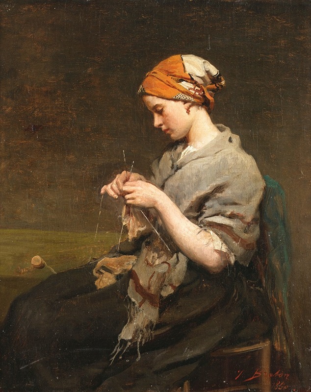 Jules Breton - Jeune Fille Tricotant