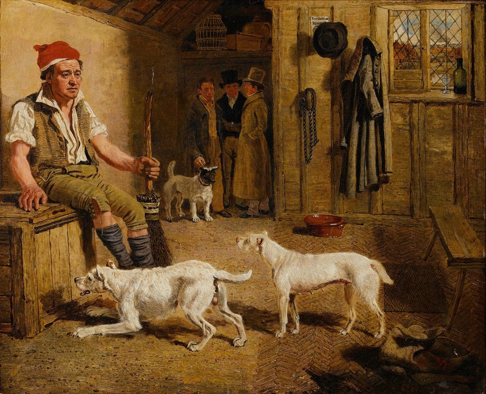 Lambert Marshall - An Interior Scene With A Servant And Parson Jack Russell Hunt Terriers