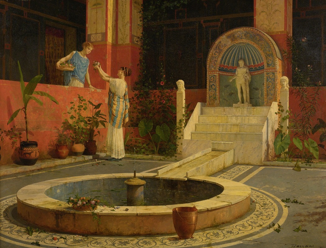 Luigi Bazzani - Picking Flowers From The Courtyard