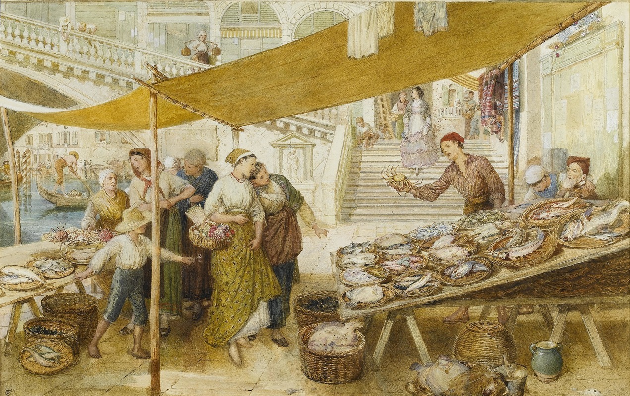 Myles Birket Foster - The Fish Market On The Steps Of The Rialto Bridge