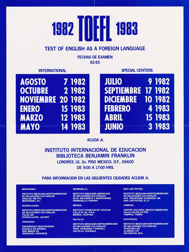 U.S. Information Agency - TOEFL 1982-1983