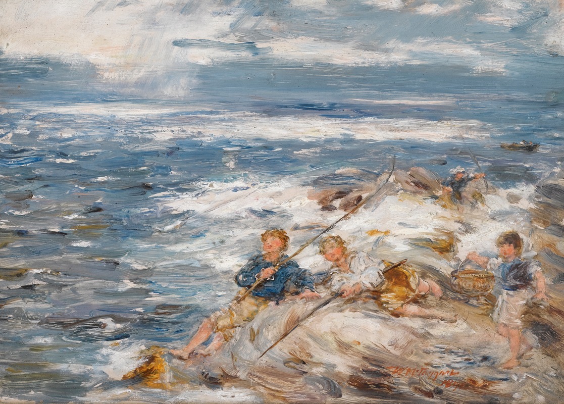 William Mctaggart - Fishing From The Rocks