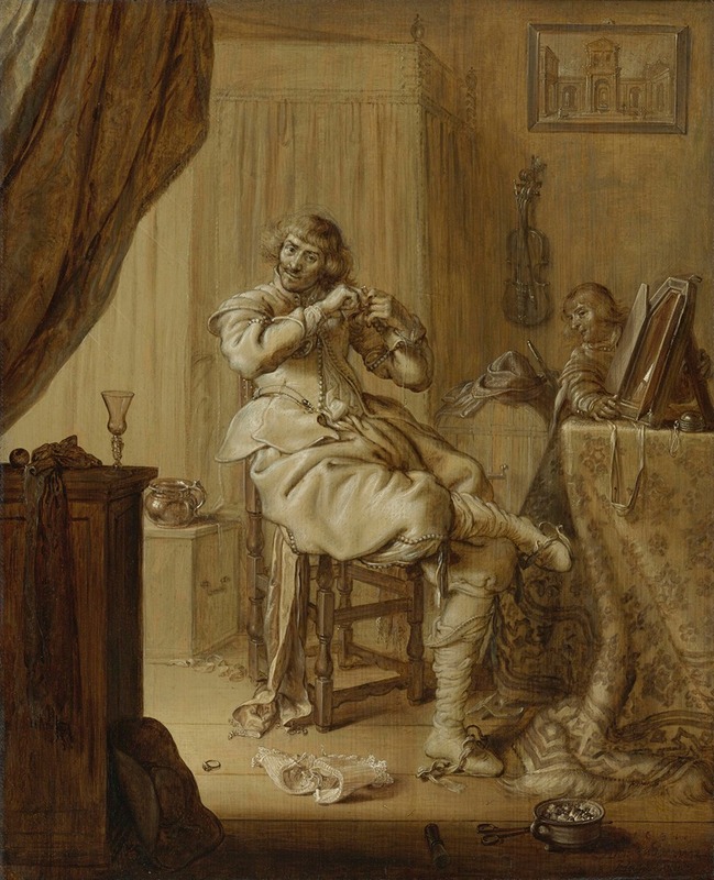 Adriaen Pietersz. Van De Venne - A Cavalier at  his Toilet, Possibly A Self Portrait