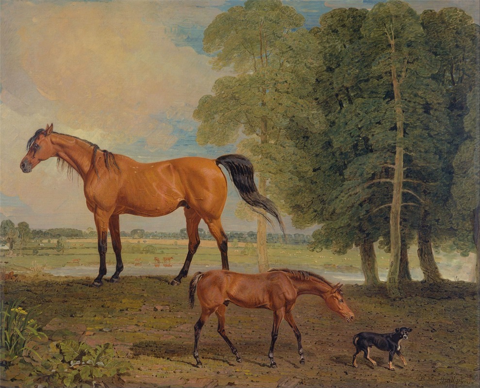Benjamin Marshall - Broodmare With Foal, And A Terrier