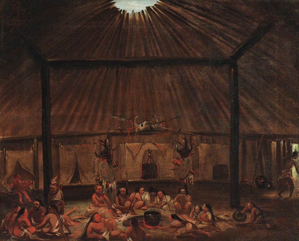 George Catlin - Interior Of A Mandan Lodge