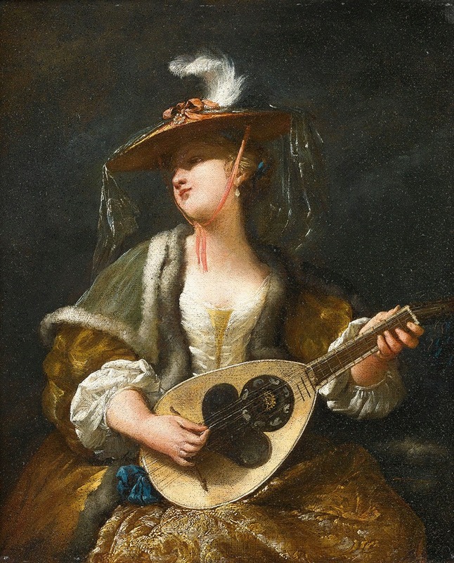 Jean Barbault - A Lady Playing A Mandolin